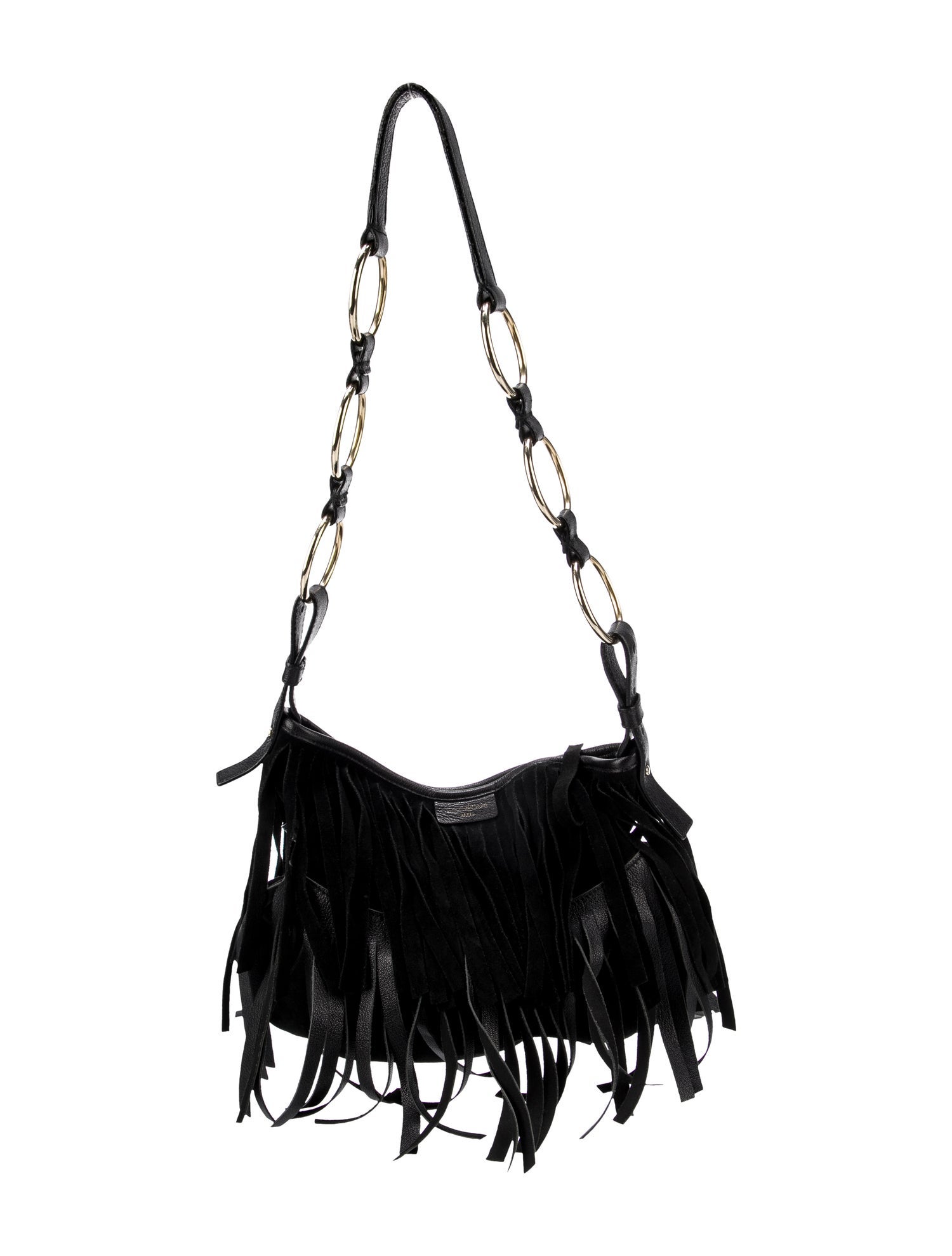 Yves Saint Laurent Fringe Suede Shoulder Bag Black Shoulder Bags