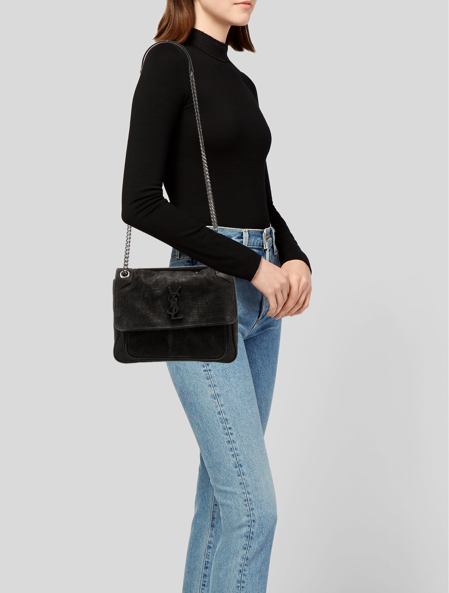 Saint Laurent Medium Embossed Monogram Niki Bag