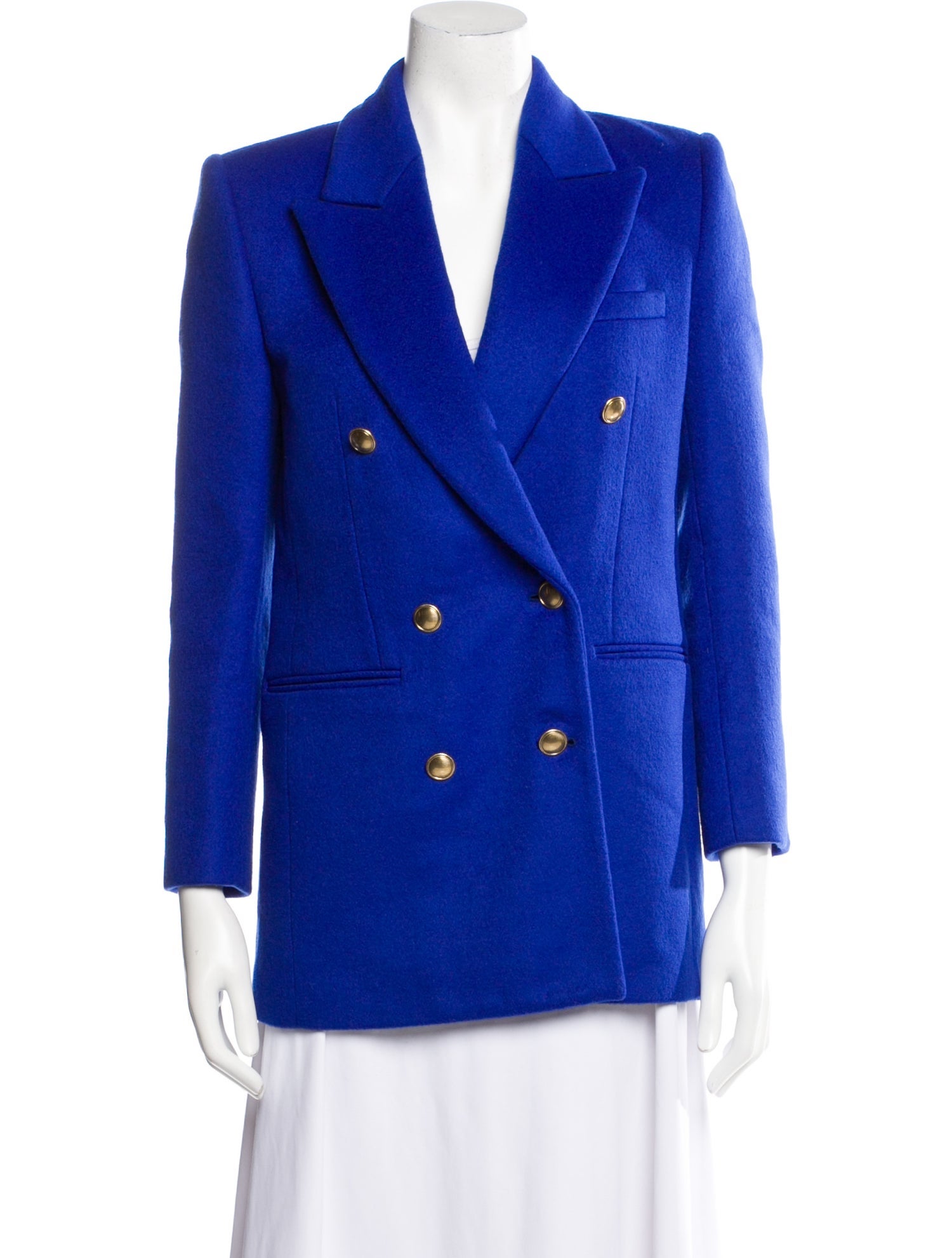 Saint Laurent Wool Blazer Blue Pointed Collar