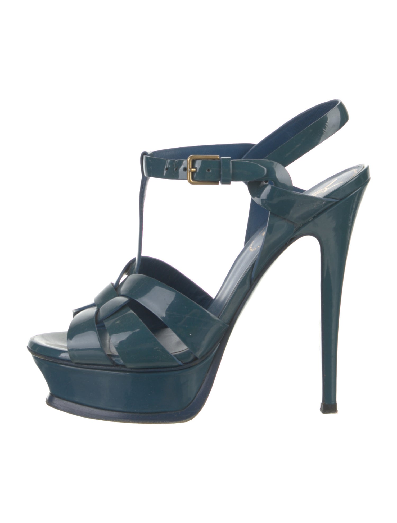 Yves Saint Laurent Tribute Patent Leather T-Strap Sandals