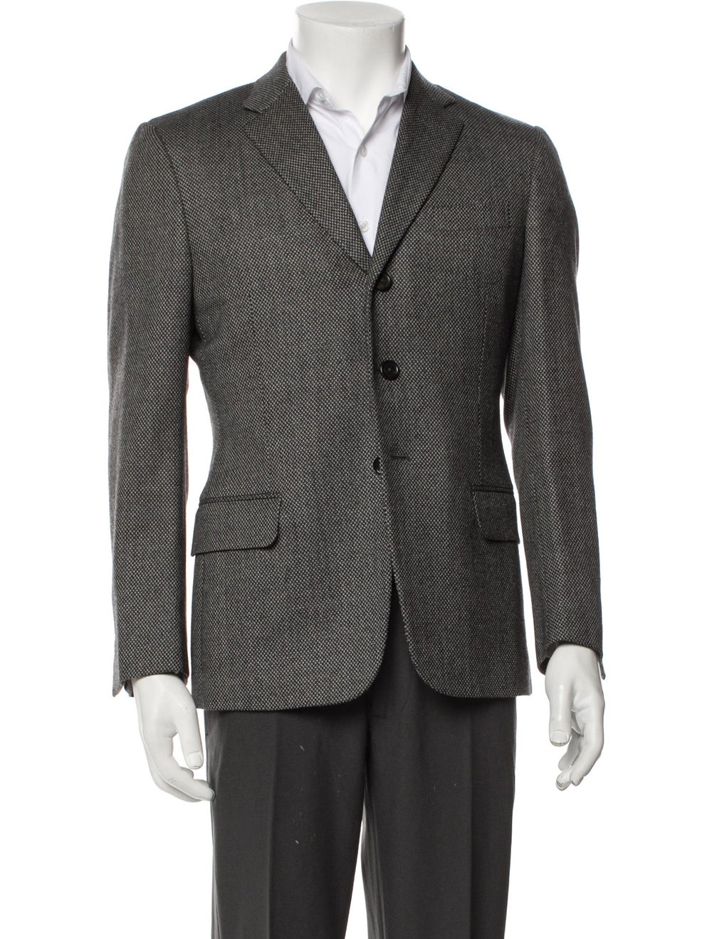 Yves Saint Laurent Rive Gauche Wool Coat Vintage From the 2000's Collection by Tom Ford Grey Printed Woven Lining Collar