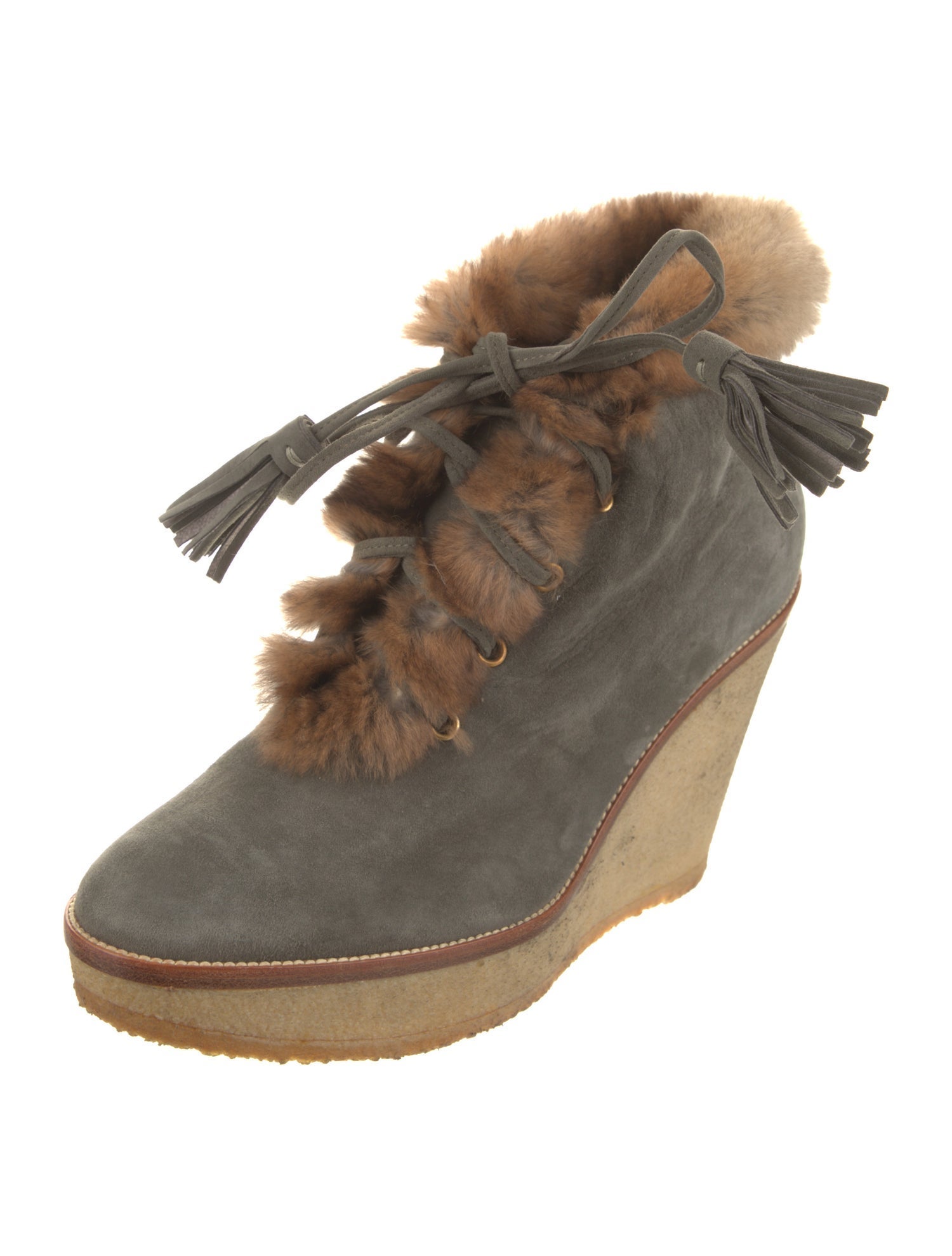 Yves Saint Laurent Suede Tassel Accents Lace-Up Boots