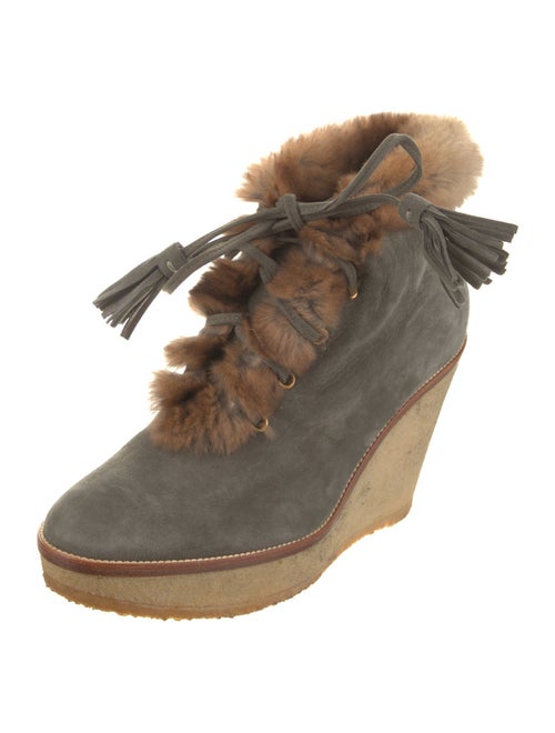 Yves Saint Laurent Suede Tassel Accents Lace-Up Boots