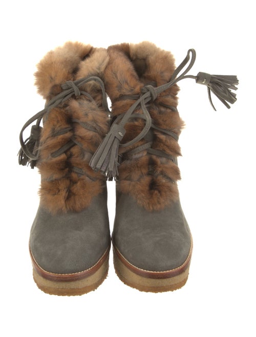 Yves Saint Laurent Suede Tassel Accents Lace-Up Boots