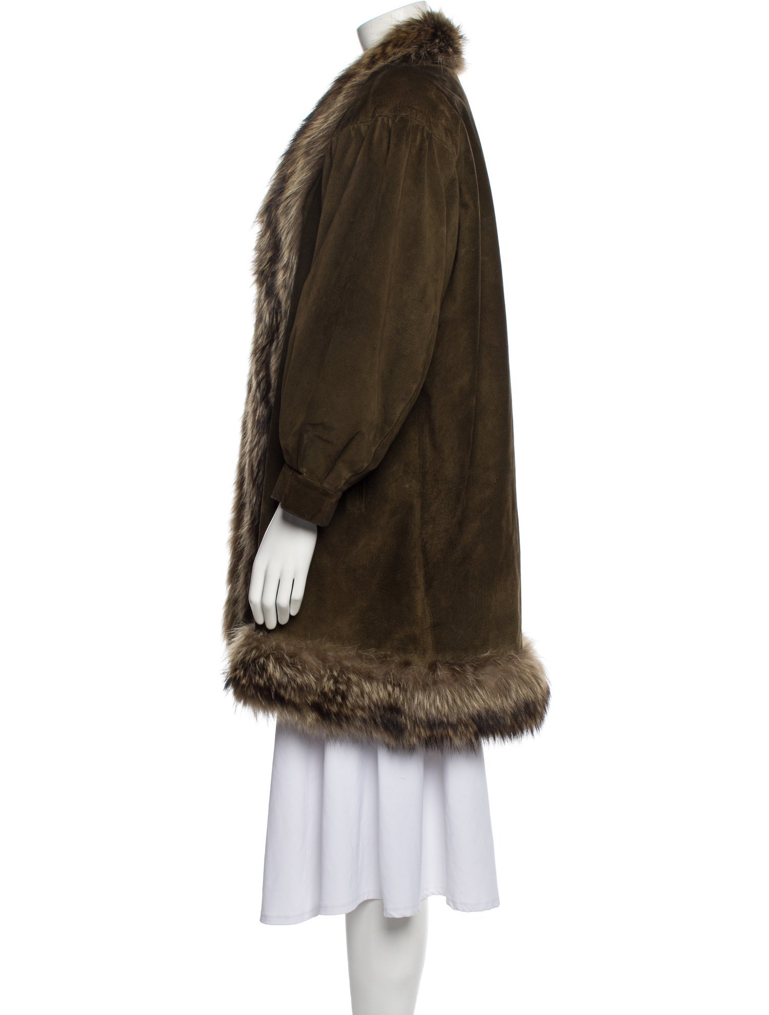 Yves Saint Laurent Suede Leather Fur Collar Coat