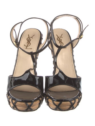 Yves Saint Laurent Patent Leather T-Strap Sandals