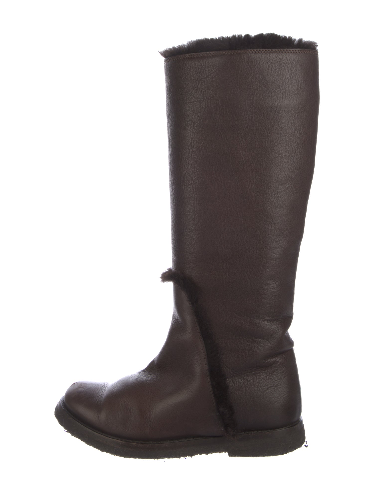 Yves Saint Laurent Leather Fur Trim Riding Boots