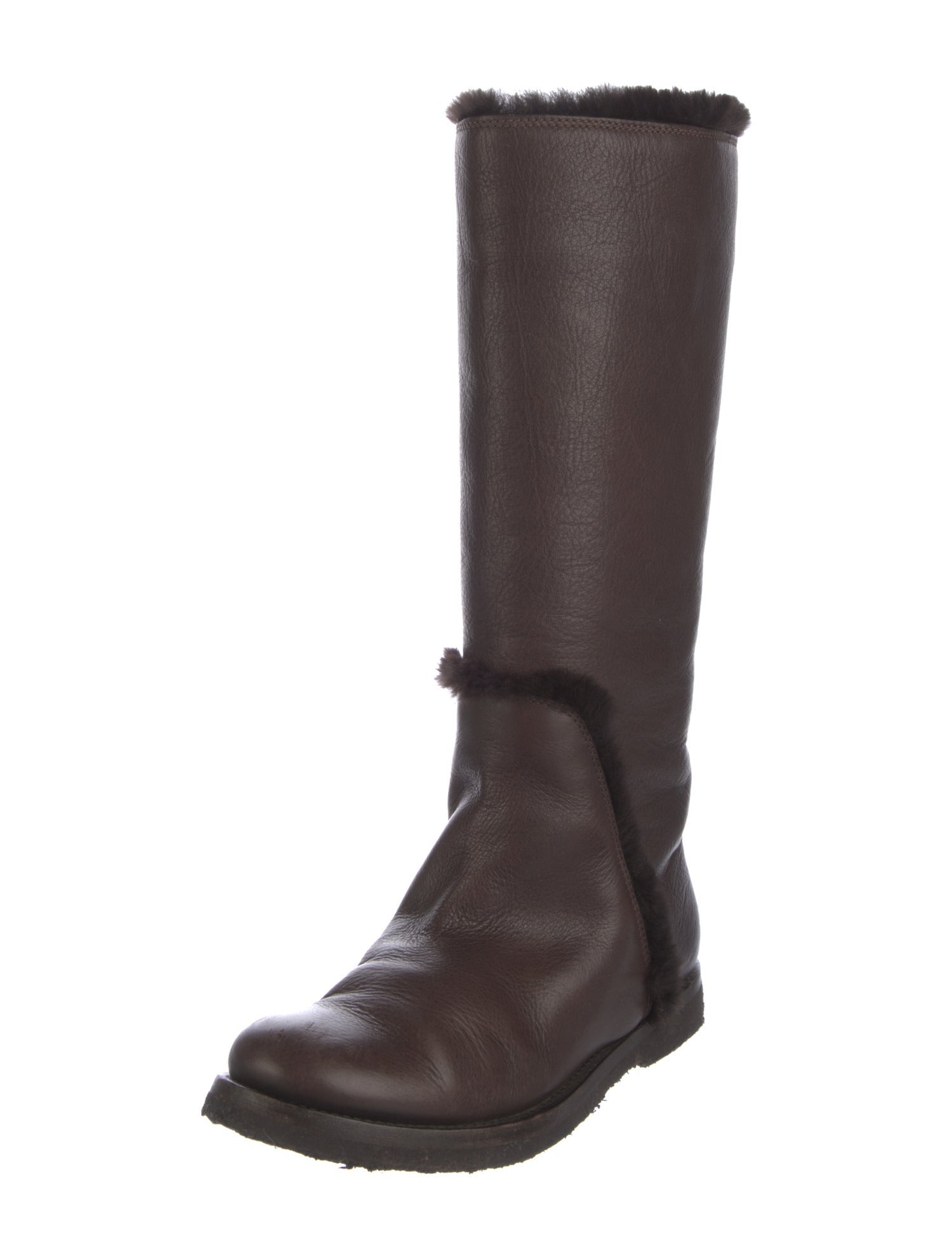 Yves Saint Laurent Leather Fur Trim Riding Boots