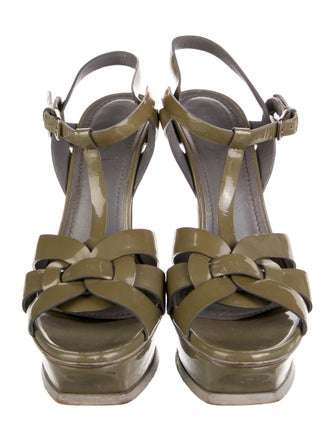 Yves Saint Laurent Rive Gauche Patent Leather T-Strap Sandals