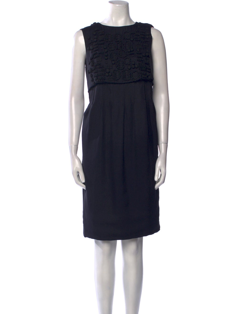 Yves Saint Laurent Silk Shift Dress Vintage From the Fall/Winter 2007 Collection by Stefano Pilati Black & Blue Pleated Accents Sleeveless with Bateau Neckline Concealed