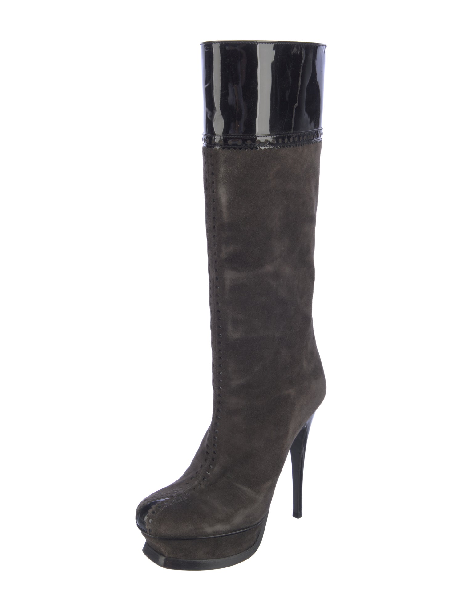 Yves Saint Laurent Suede Lasercut Accents Boots