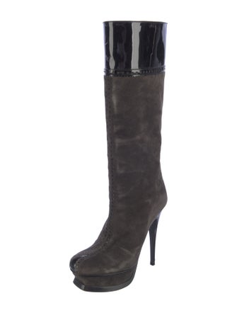 Yves Saint Laurent Suede Lasercut Accents Boots