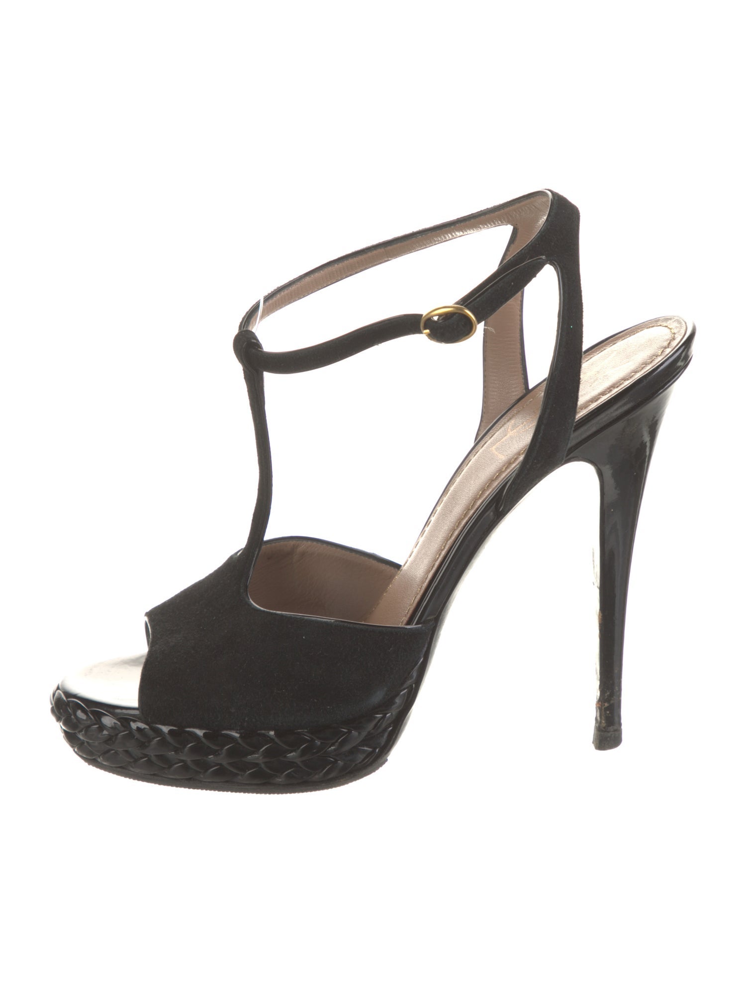 Yves Saint Laurent Suede Braided Accents T-Strap Sandals