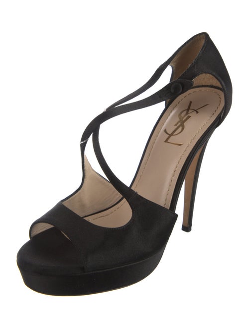 Yves Saint Laurent Rive Gauche Satin Cutout Accent D'Orsay Pumps
