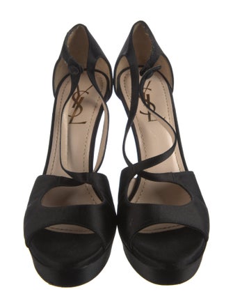 Yves Saint Laurent Rive Gauche Satin Cutout Accent D'Orsay Pumps