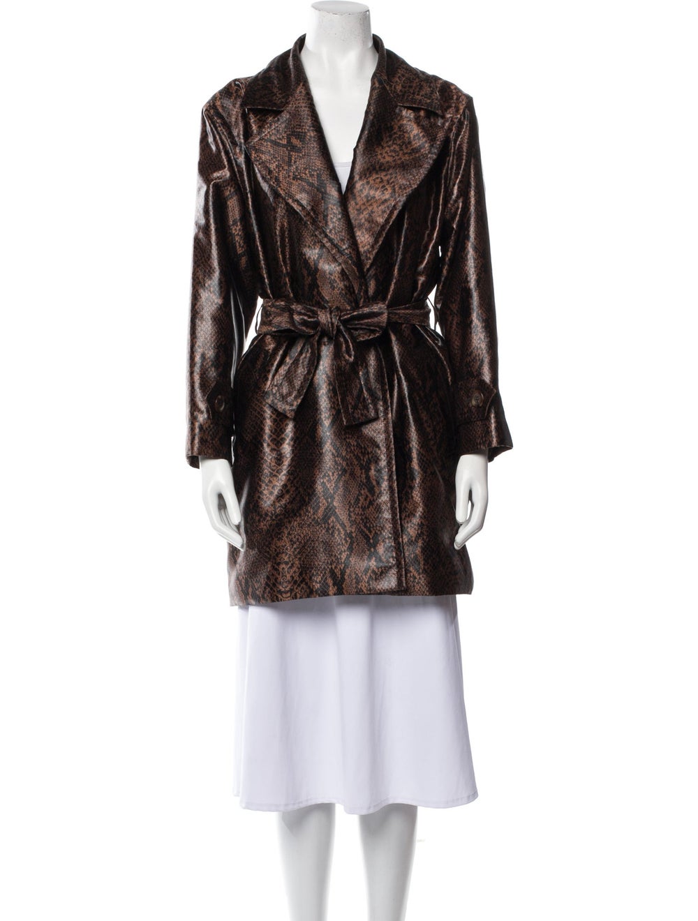 Yves Saint Laurent Leather Faux Fur Coat Vintage Brown Pointed Collar Knee-Length Slit Pockets