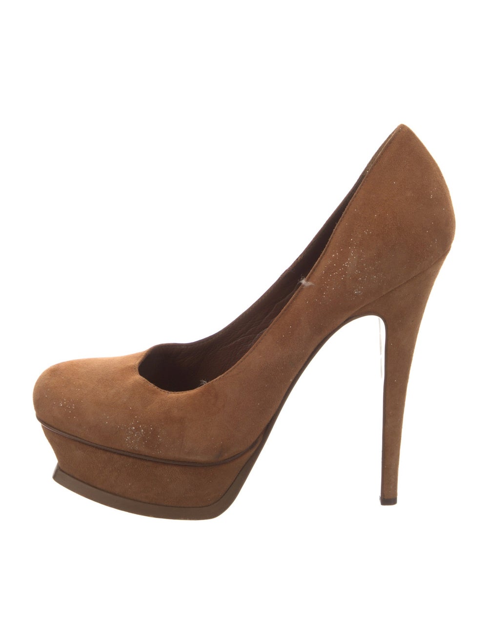 Yves Saint Laurent Suede Pumps Brown Round-Toes Platform