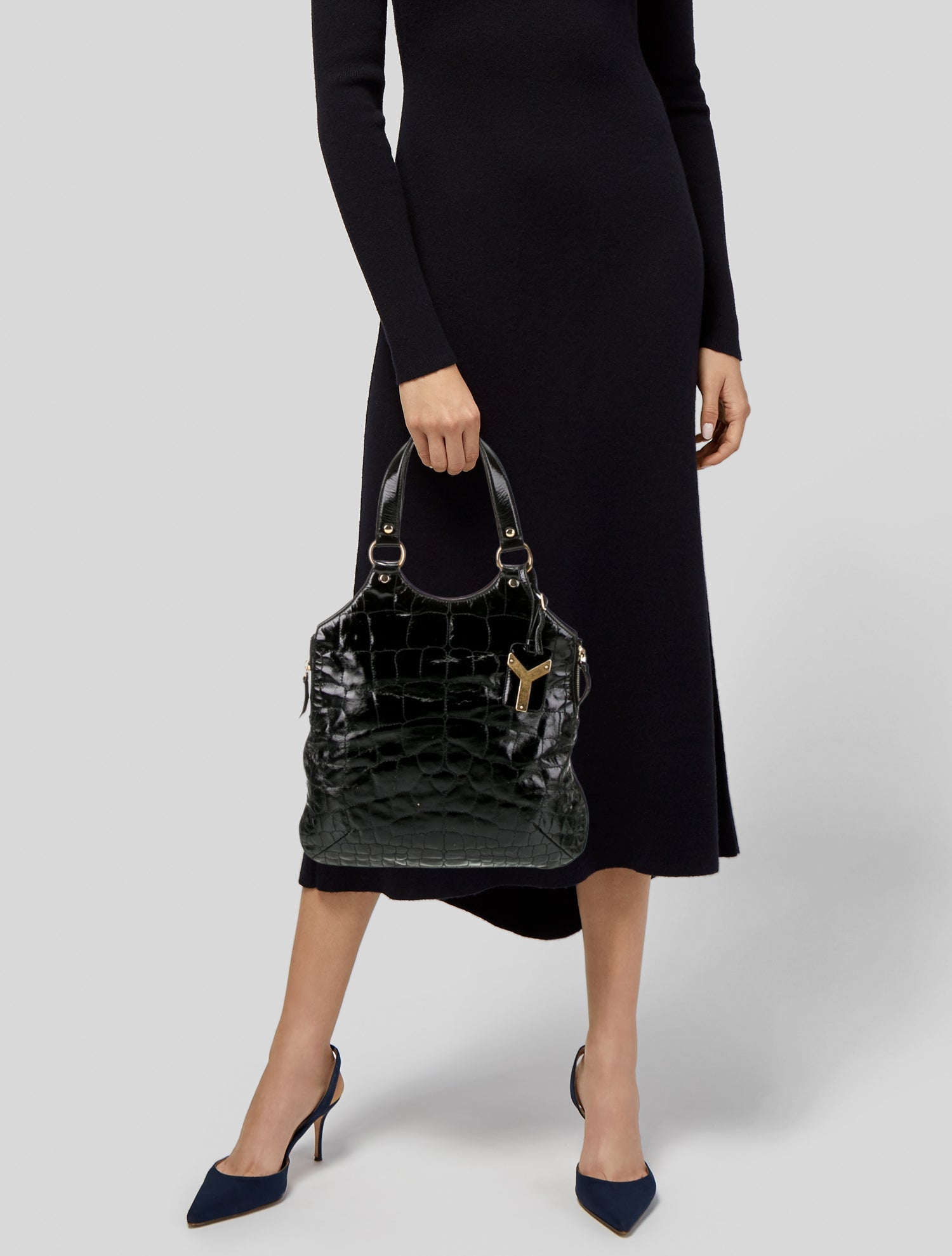 Yves Saint Laurent Rive Gauche Embossed Leather Shoulder Bag Vintage