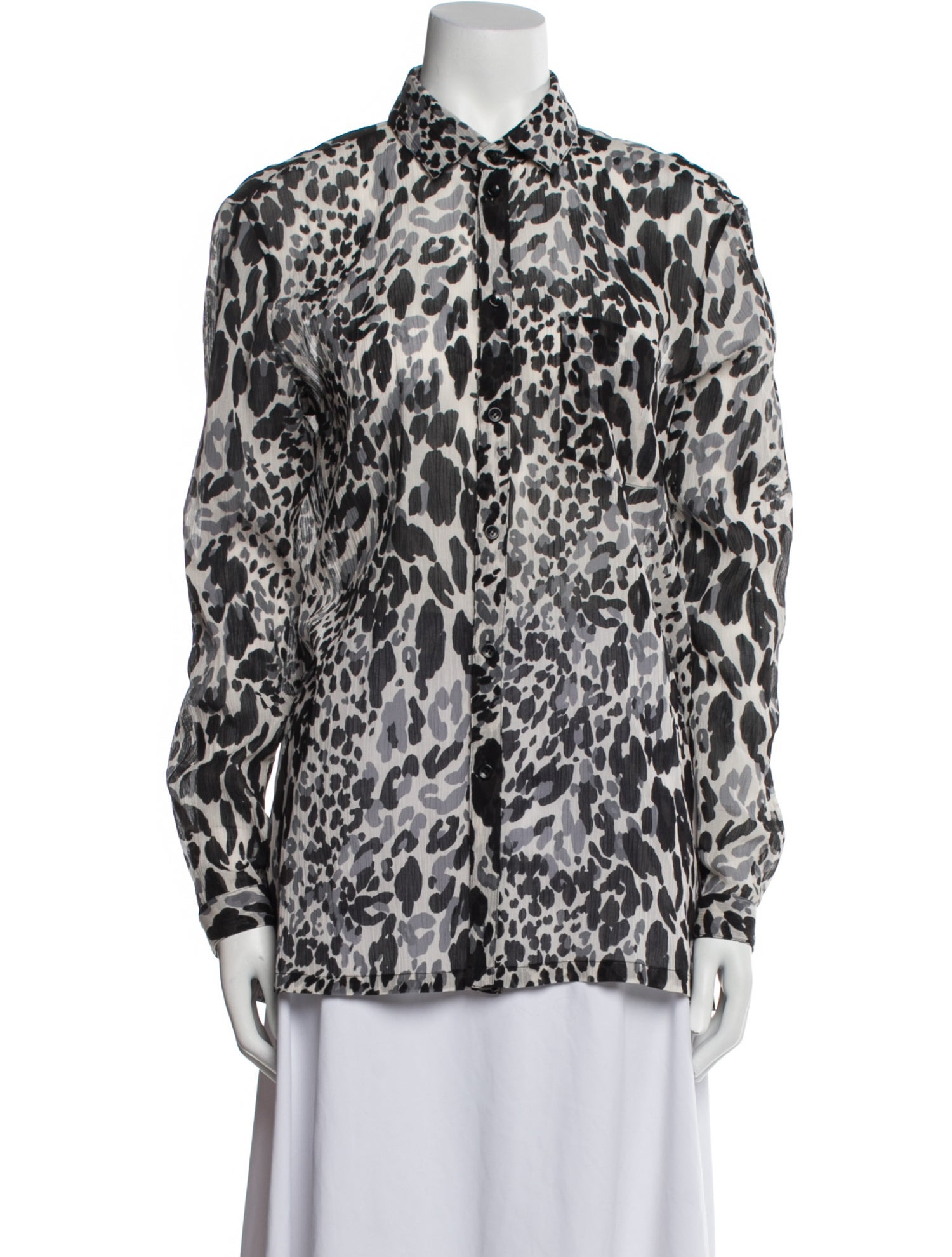 Yves Saint Laurent Animal Print Long Sleeve Button-Up Top
