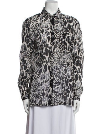 Yves Saint Laurent Animal Print Long Sleeve Button-Up Top