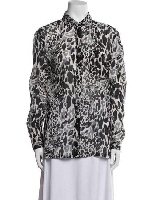 Yves Saint Laurent Animal Print Long Sleeve Button-Up Top
