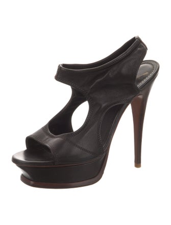 Yves Saint Laurent Leather Cutout Accent T-Strap Sandals
