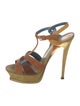 Yves Saint Laurent Rive Gauche Suede Striped T-Strap Sandals
