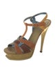 Yves Saint Laurent Rive Gauche Suede Striped T-Strap Sandals