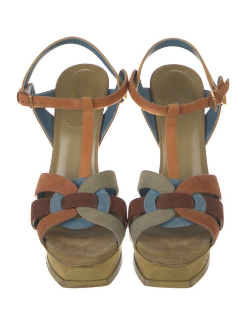 Yves Saint Laurent Rive Gauche Suede Striped T-Strap Sandals