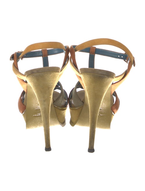 Yves Saint Laurent Rive Gauche Suede Striped T-Strap Sandals