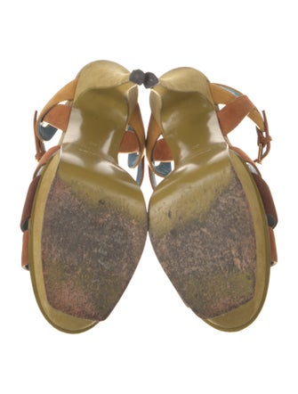 Yves Saint Laurent Rive Gauche Suede Striped T-Strap Sandals