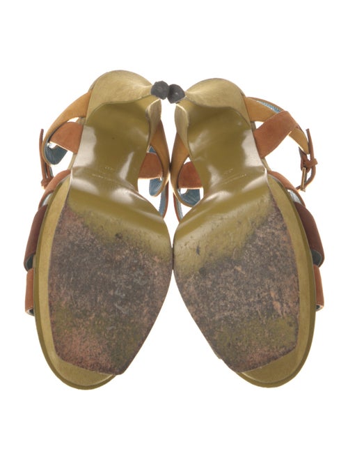 Yves Saint Laurent Rive Gauche Suede Striped T-Strap Sandals