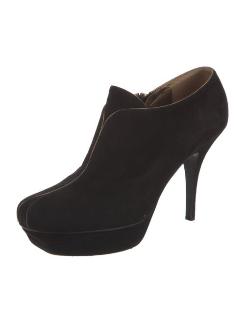 Yves Saint Laurent Suede Leather Trim Embellishment Lace-Up Boots