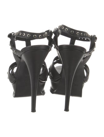 Yves Saint Laurent Leather Studded Accents T-Strap Sandals