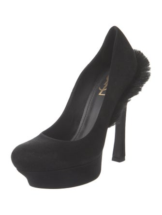 Yves Saint Laurent Suede Fringe Trim Accent Pumps
