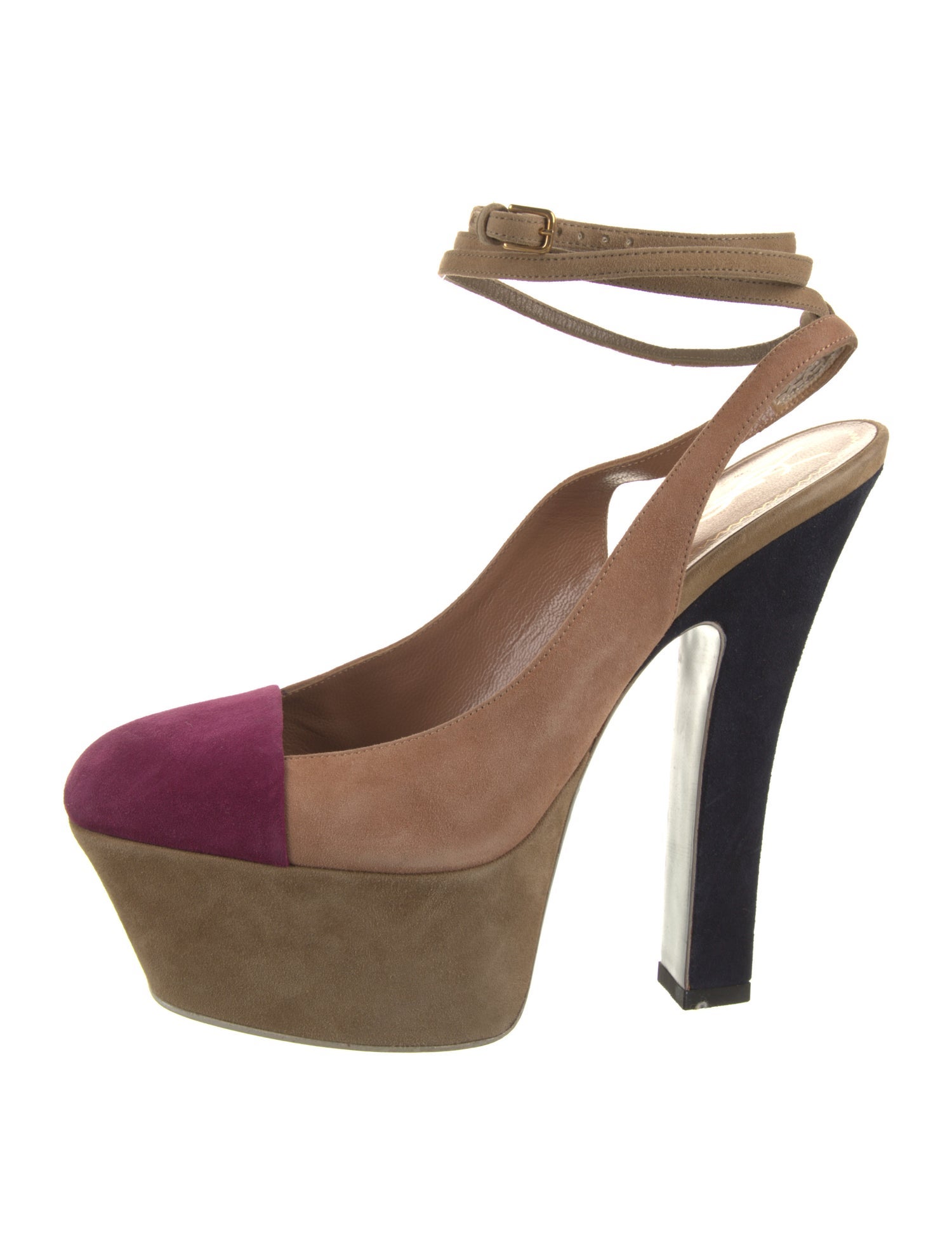 Yves Saint Laurent Rive Gauche Suede Colorblock Pattern Slingback Pumps