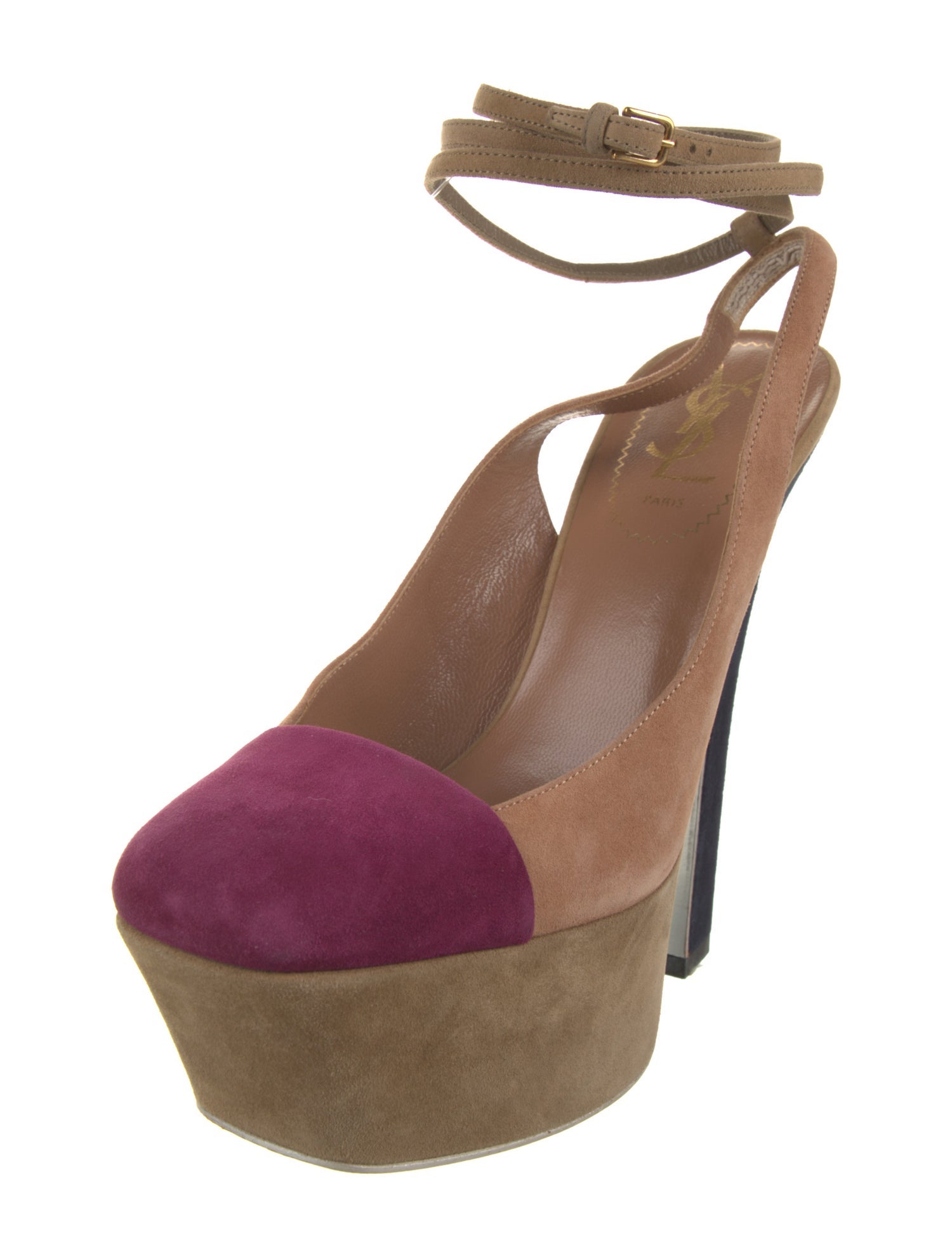 Yves Saint Laurent Rive Gauche Suede Colorblock Pattern Slingback Pumps
