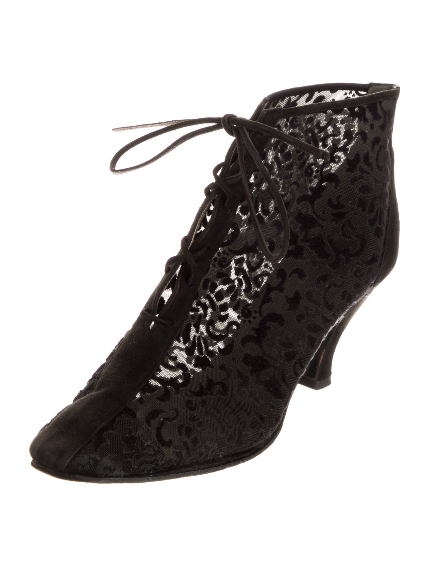 Yves Saint Laurent Mesh Mesh Accents Lace-Up Boots