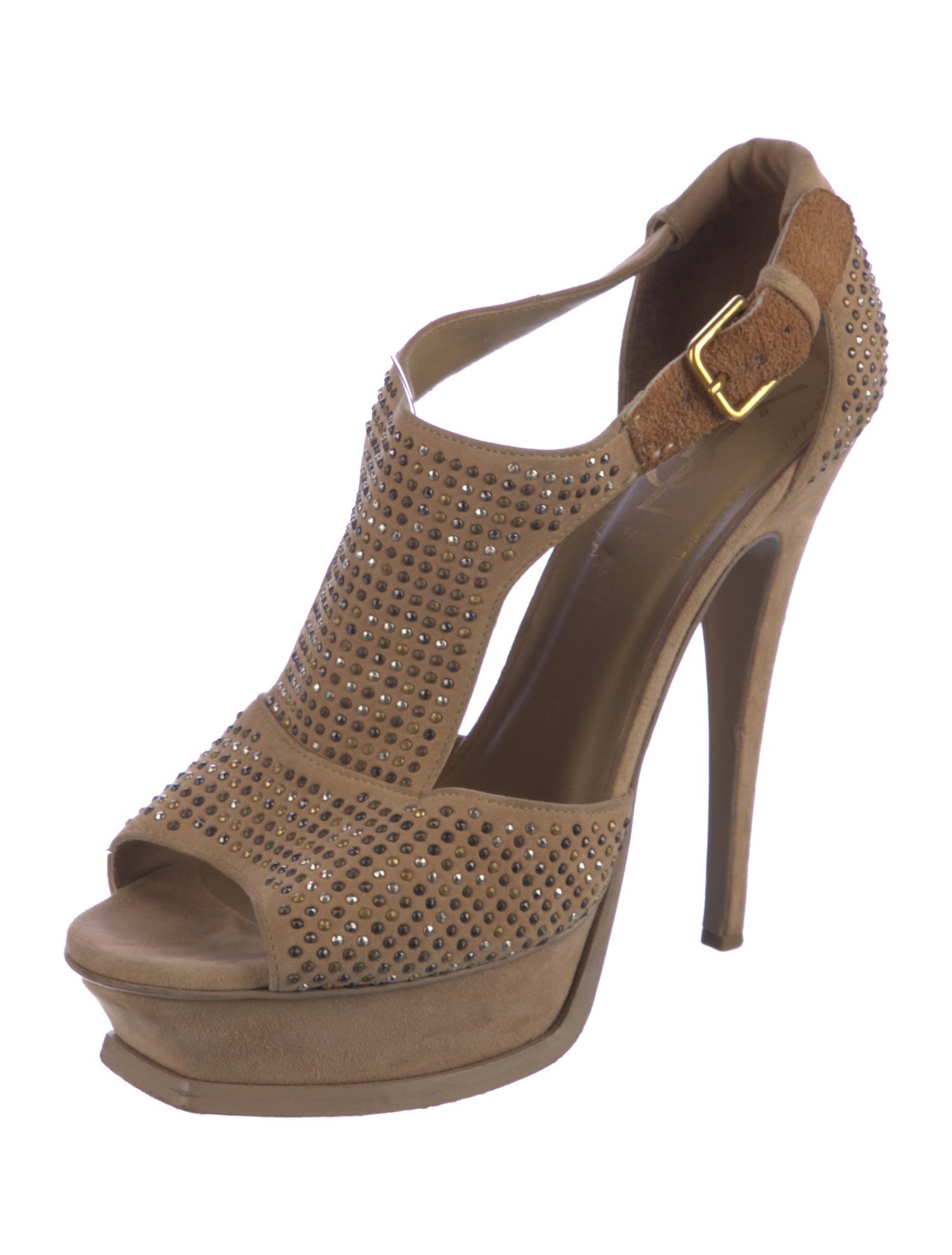 Yves Saint Laurent Suede Studded Accents T-Strap Pumps
