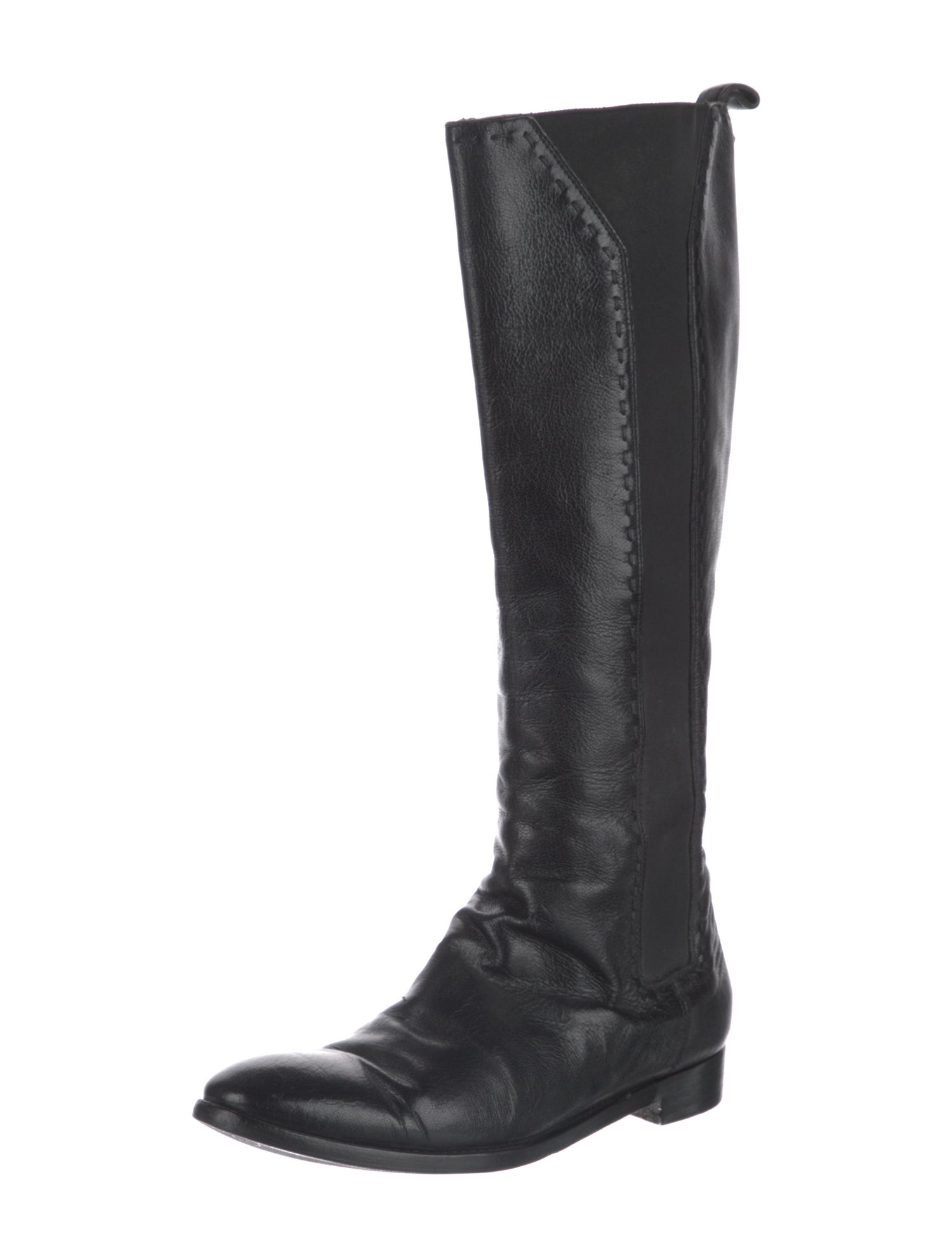 Yves Saint Laurent Leather Grosgrain Trim Riding Boots