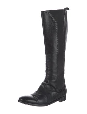 Yves Saint Laurent Leather Grosgrain Trim Riding Boots