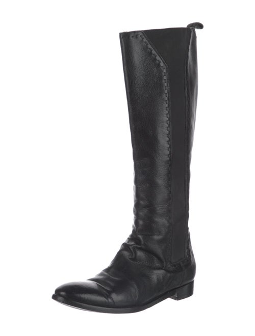 Yves Saint Laurent Leather Grosgrain Trim Riding Boots