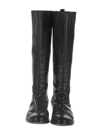 Yves Saint Laurent Leather Grosgrain Trim Riding Boots
