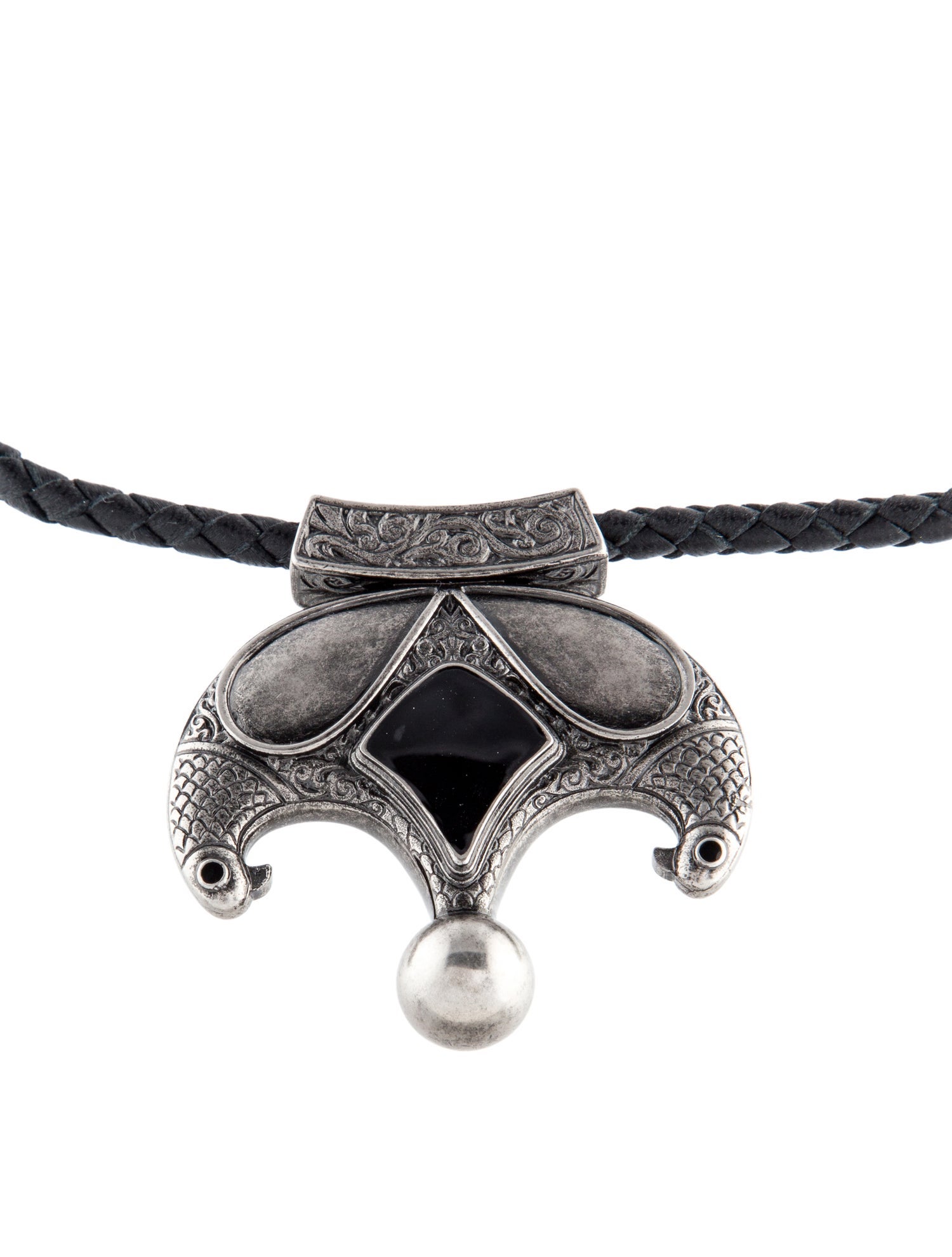 Yves Saint Laurent Enamel & Leather Pendant Collar Necklace