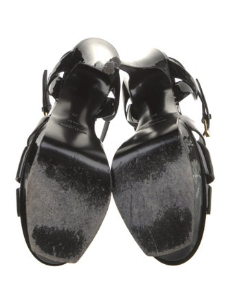 Saint Laurent Patent Leather Cutout Accent T-Strap Sandals