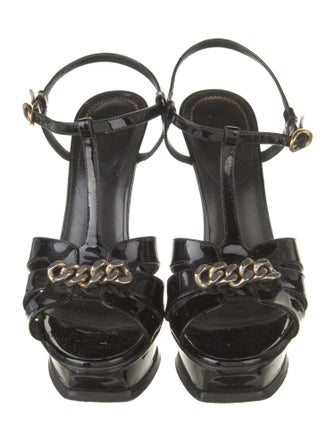 Yves Saint Laurent Rive Gauche Patent Leather T-Strap Sandals