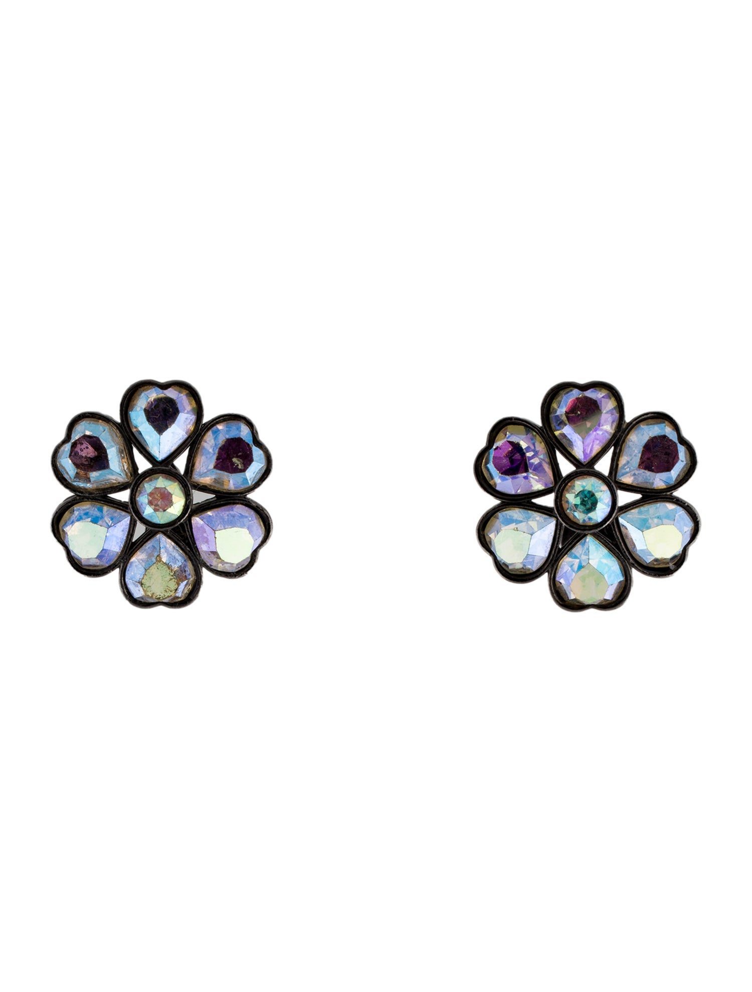 Yves Saint Laurent Vintage Crystal Flower Clip-On Earrings