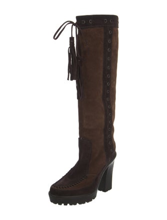 Yves Saint Laurent Suede Tassel Accents Lace-Up Boots