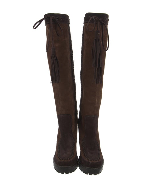 Yves Saint Laurent Suede Tassel Accents Lace-Up Boots