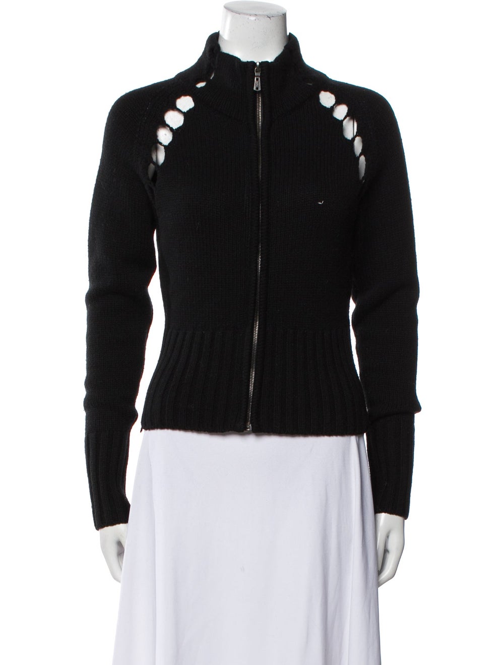 Yves Saint Laurent Rive Gauche Cashmere Cardigan Vintage From the Fall/Winter 2001 Collection by Tom Ford Black Long Sleeve with Mock Neck